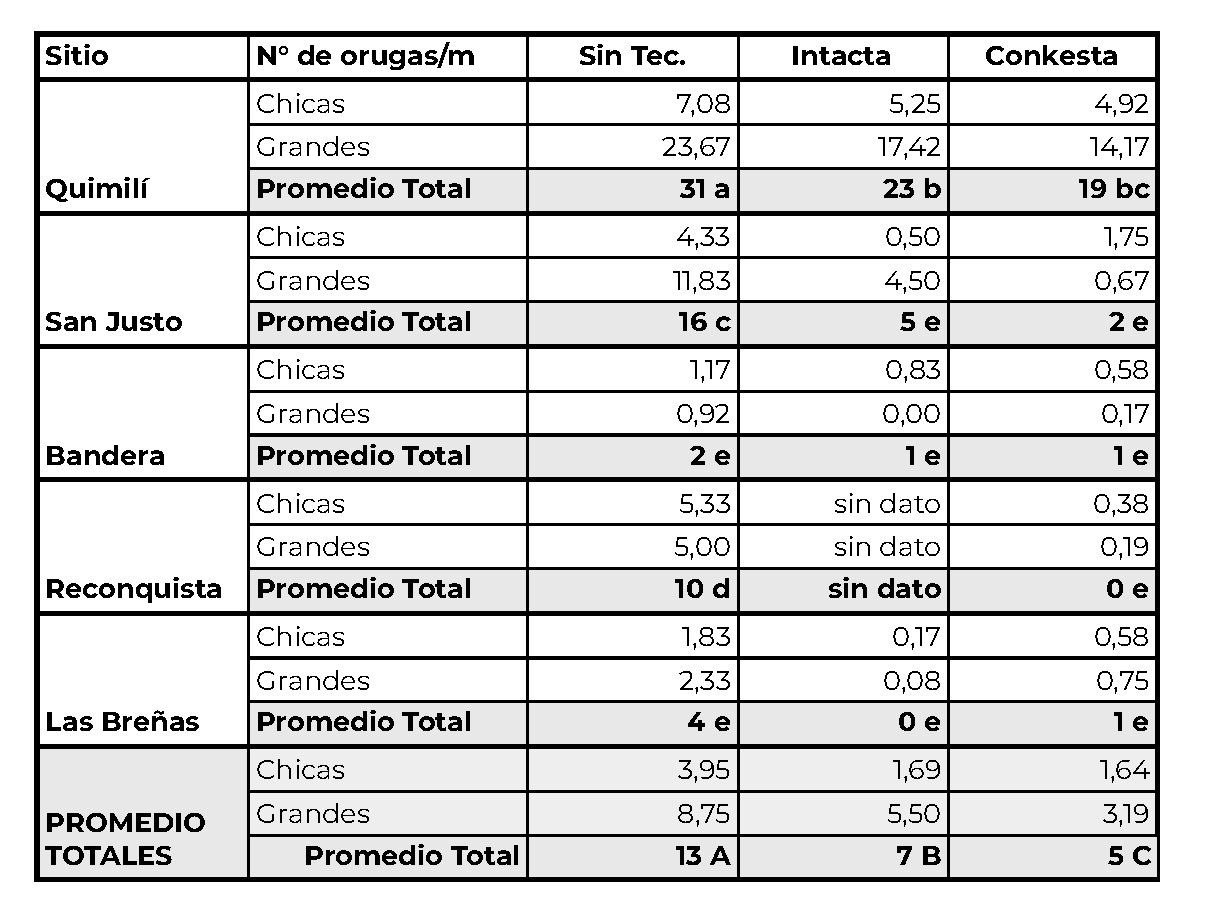 Tabla 1 Orugas